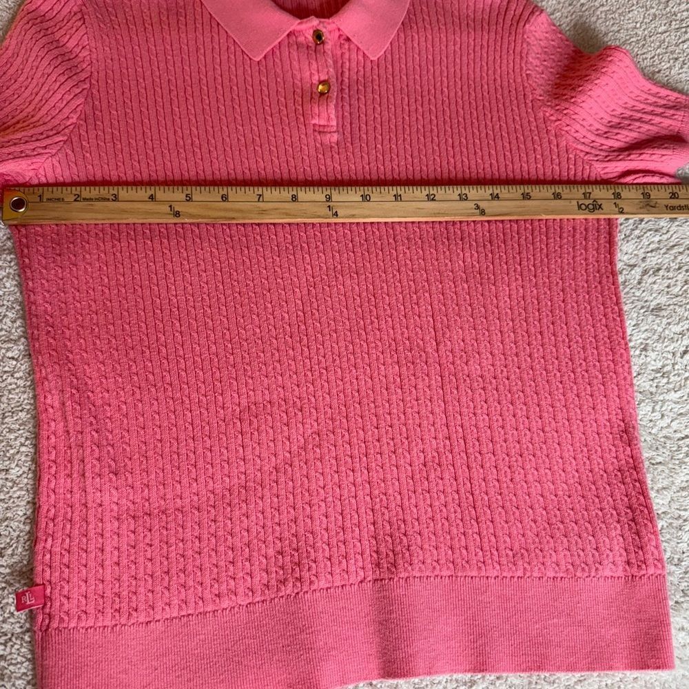 Lauren Ralph Lauren Pink Cable Knit Short Sleeve Polo Sweater - Picture 9 of 15